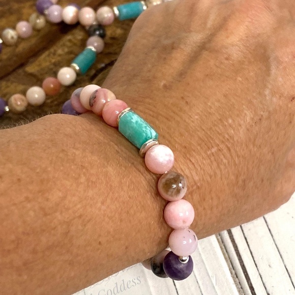Peruvian Pink Opal Amazonite Lepidolite Bracelet - Picture 4 of 4